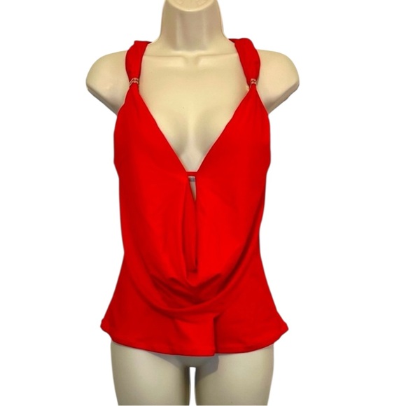 Bar III Plunging Cowlneck Halter Tankini Top, Color Red, Size Small, NWOT - Picture 1 of 6